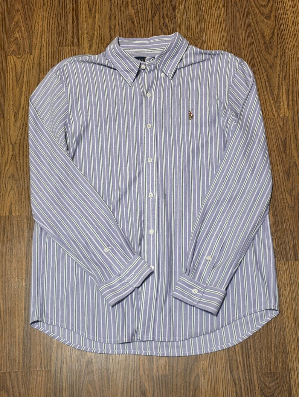 Ralph Lauren Men's XL Purple White Striped Oxford Knit Button Down Shirt B23